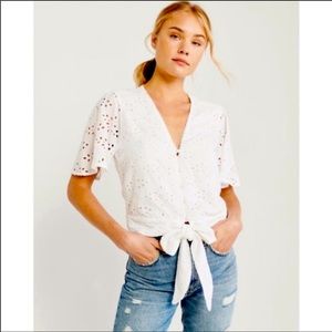 A&F White Tie Front Eyelet Top Size S